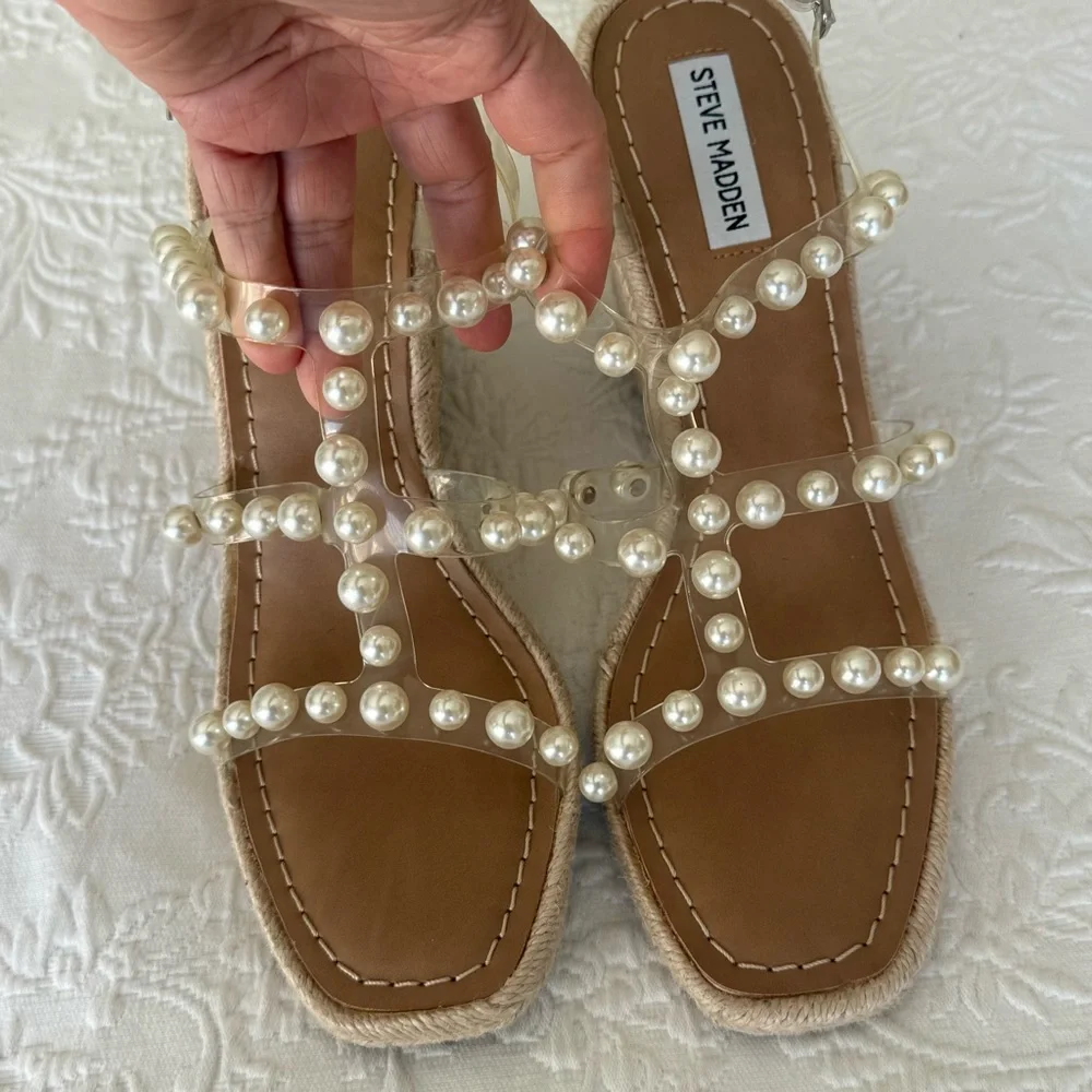 Steve Madden Pearl Embellished Wedges - Cream size 11